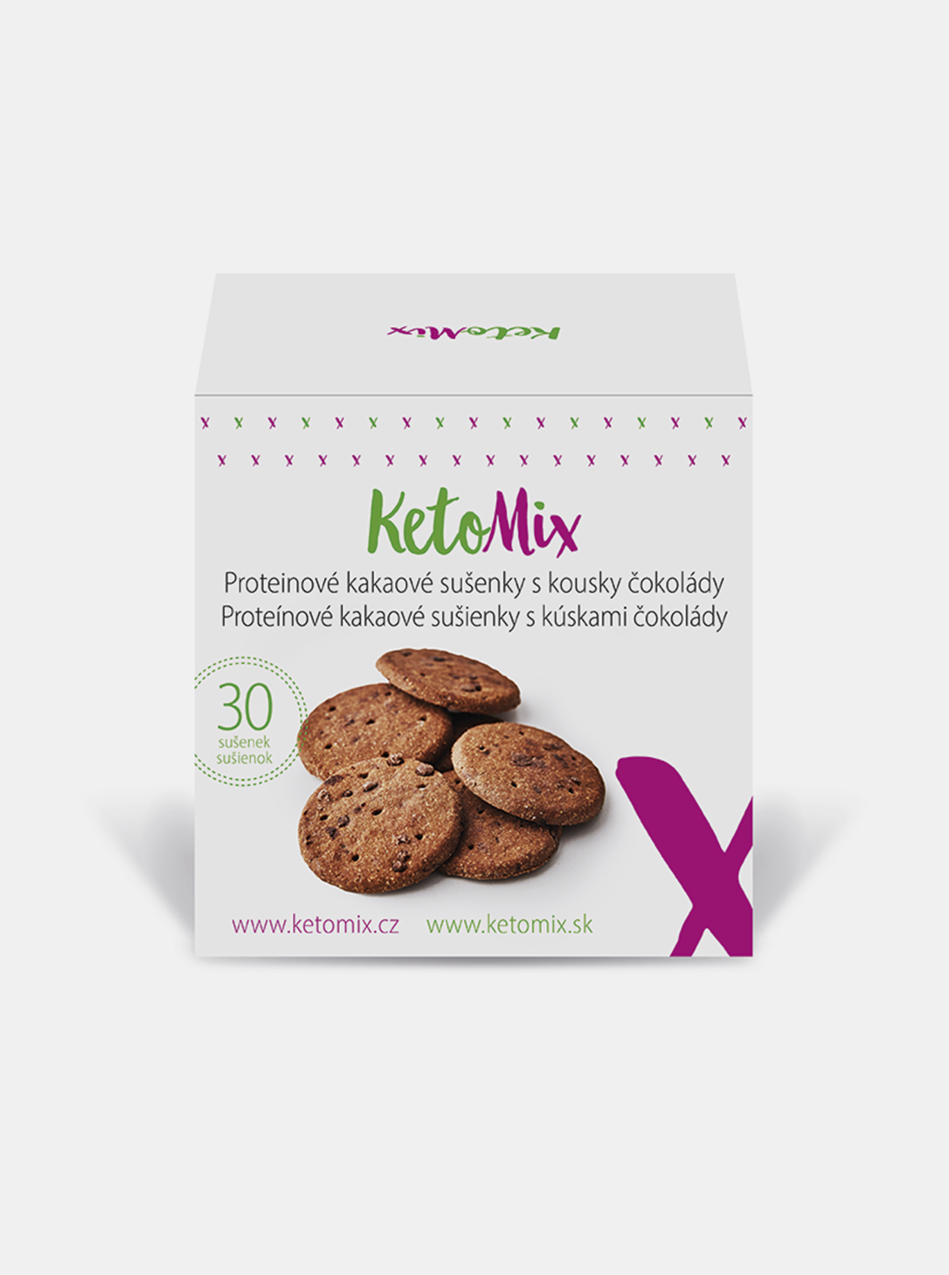 Fotografie Proteinové kakaové sušenky s kousky čokolády KetoMix (30 sušenek)
