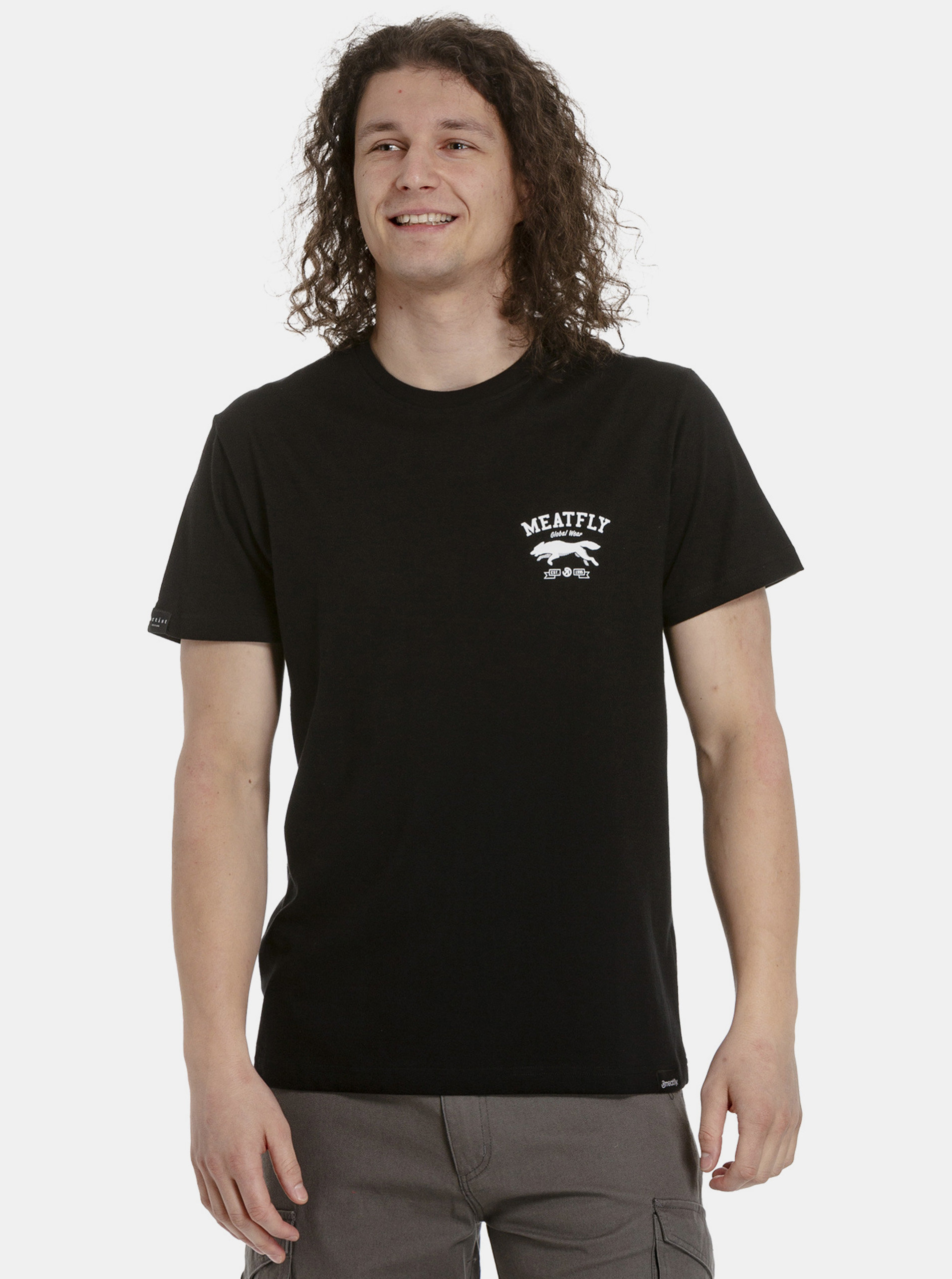 Fotografie Černé pánské tričko s potiskem na zádech Meatfly Leader
