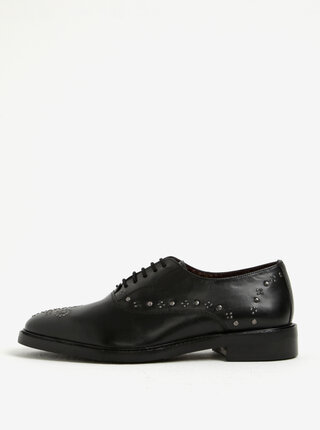 Pantofi brogue negri din piele naturala cu aplicatii metalice - London Brogues Brut Oxford