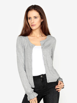 Sivý kardigan s volánmi na rukávoch VERO MODA Kirstin