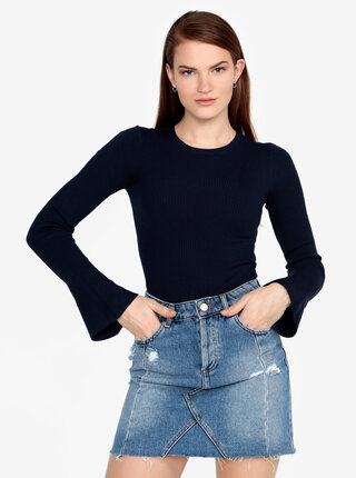 Pulover bleumarin scurt cu dungi in relief Miss Selfridge