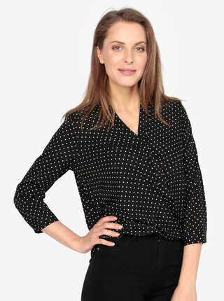 Čierna bodkovaná blúzka s prekladaným výstrihom VERO MODA Nicky