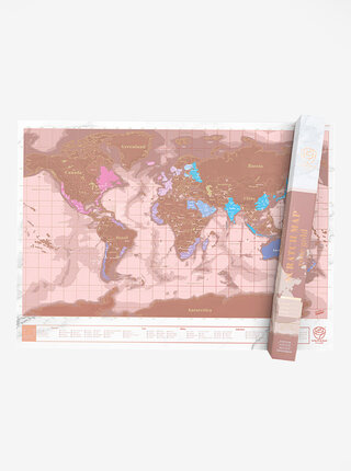 Nástěnná stírací mapa v růžovozlaté barvě Luckies