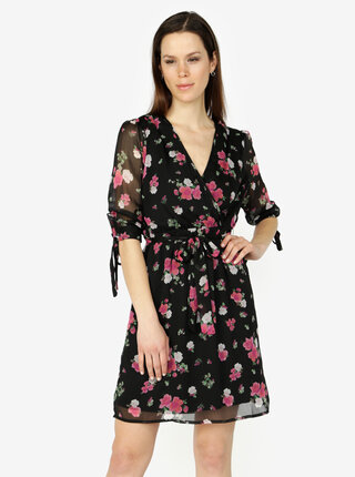 Čierne kvetované šaty s 3/4 rukávom VERO MODA Lili mini