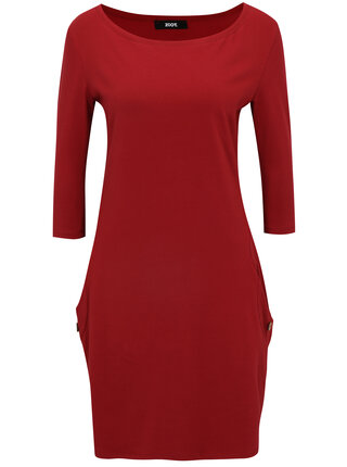 Rochie rosie cu buzunare cu nasturi decorativi - ZOOT