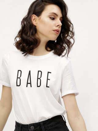 Tricou alb cu print text VERO MODA Devrim