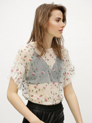 Biela priesvitná kvetovaná blúzka VERO MODA Kelly