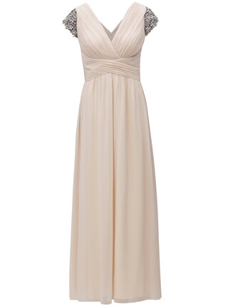 Rochie maxi roz piersica cu margele Little Mistress
