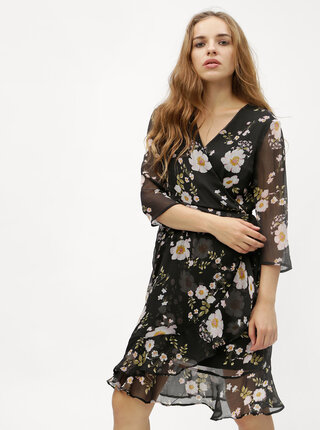 Rochie neagra cu model floral VERO MODA Kay