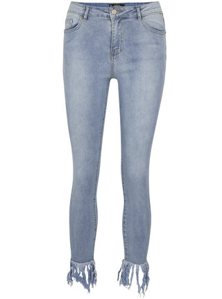 Blugi skinny albastri cu franjuri MISSGUIDED