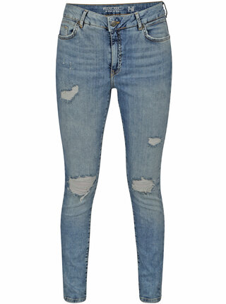Blugi slim fit albastri cu aspect uzat Noisy May Nelly