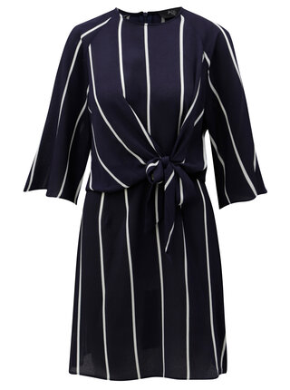 Rochie albastru inchis in dungi cu nod in fata si maneci 3/4 AX Paris