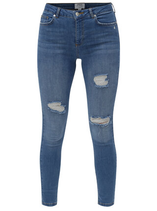 Modré super skinny rifle s vysokým pásom Miss Selfridge