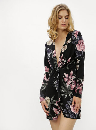 Čierne kvetované minišaty MISSGUIDED