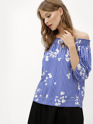 Bluza alb-albastru cu model si decolteu pe umeri Nautica
