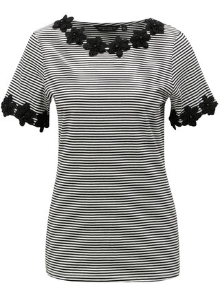 Bílo-černé pruhované tričko s krajkovými detaily Dorothy Perkins
