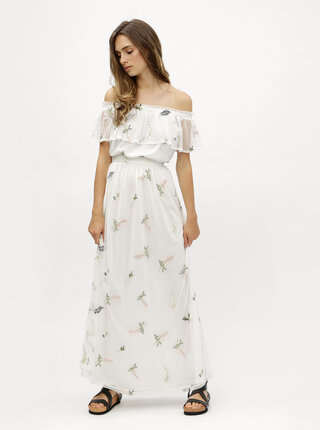 Bílé květované maxišaty s odhalenými rameny Dorothy Perkins