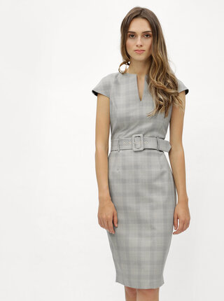 Šedé kostkované pouzdrové šaty s páskem Dorothy Perkins