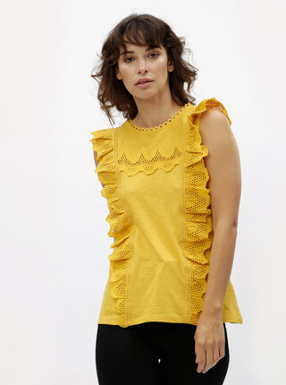 Bluza mustar cu dantela si volane Dorothy Perkins