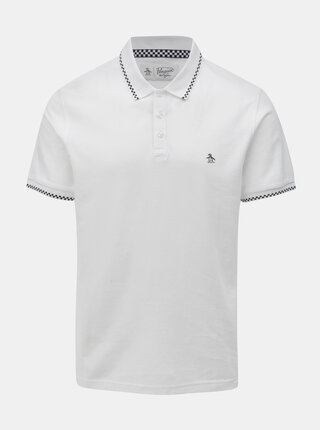 Biele polo tričko s kockovanými detailmi Original Penguin Check Tipped