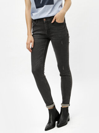 Šedé skinny džíny s vyšisovaným efektem Jacqueline de Yong Flora