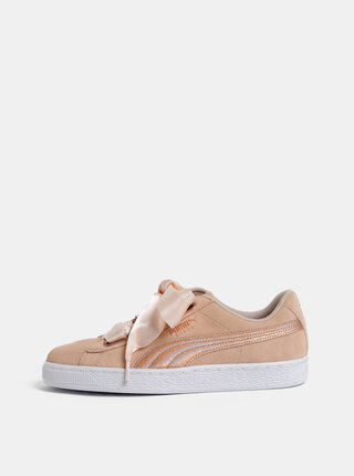 Tenisi de dama roz deschis din piele intoarsa cu detaliu stralucitor Puma Suede Heart LunaLux