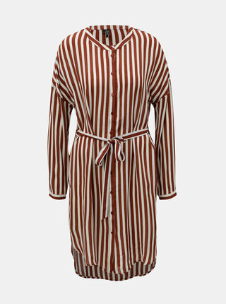 Krémovo-hnědé pruhované košilové šaty VERO MODA Zilia