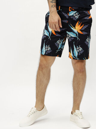 Blugi scurti slim fit negri cu model floral - Original Penguin