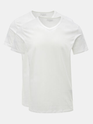 Sada dvou bílých basic triček s véčkovým výstřihem Jack & Jones