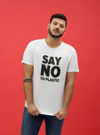 Tricou barbatesc alb cu imprimeu ZOOT Original Say no to plastic