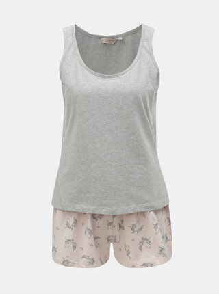 Pijama din 2 piese gri-roz cu motiv unicorn Dorothy Perkins
