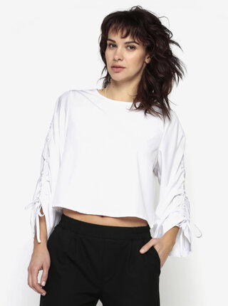 Bluza alba cu incretituri pe maneci MISSGUIDED