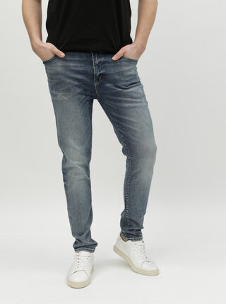 Modré pánske skinny rifle s vyšúchaným efektom Superdry