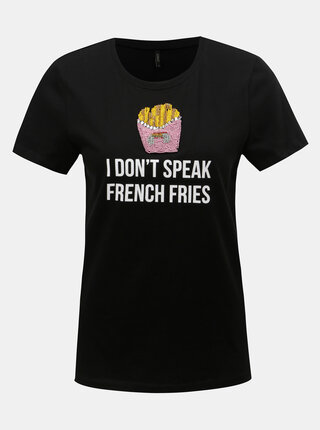 Tricou negru cu imprimeu si margele ONLY Tally