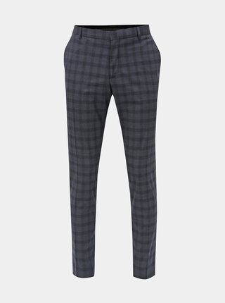Tmavomodré kockované oblekové slim nohavice Selected Homme Logan