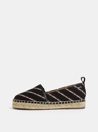 Čierne espadrilky s koženými detailmi KARL LAGERFELD Kamini