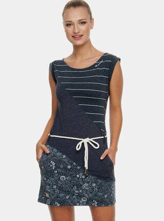 Rochie albastru inchis cu model si cordon Ragwear Tag Stripes Oragnic