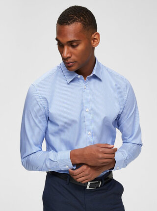 Bílo-modrá pruhovaná slim fit košile Selected Homme Slimpen