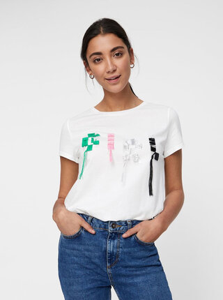 Tricou crem cu decoratii Noisy May Lizy