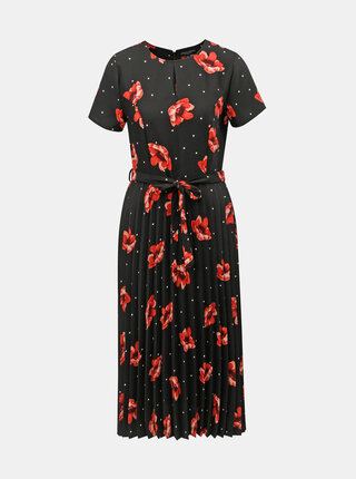 Čierne kvetované plisované šaty s prestrihom v dekolte Dorothy Perkins