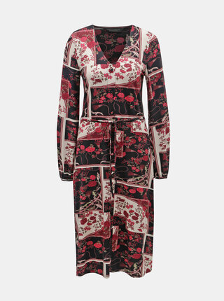 Vínovo–čierne kvetované midišaty Dorothy Perkins