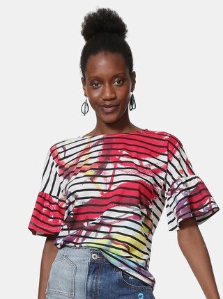 Biely pruhovaný voľný top Desigual Nottingham