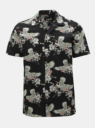 Černá vzorovaná regular fit košile s krátkým rukávem Selected Homme