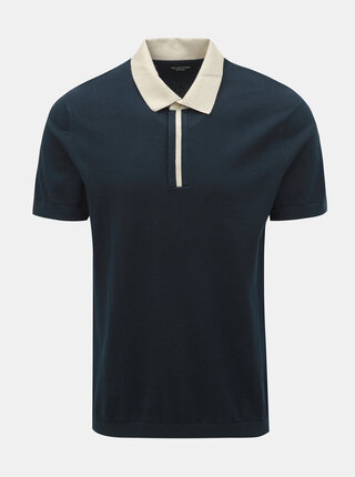 Tmavomodrá polokošeľa Selected Homme Contrast