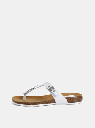 Papuci flip-flop albi de dama din piele Scholl Bimini