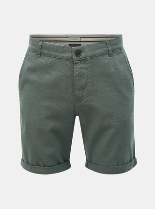 Zelené lněné chino kraťasy Selected Homme