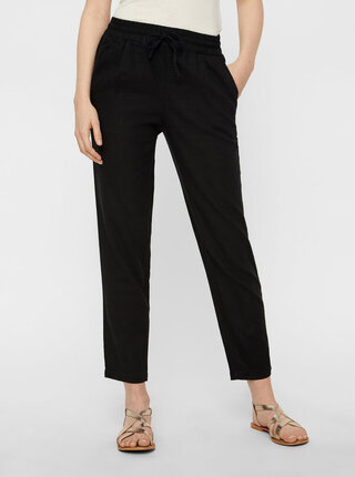 Pantaloni negri din in cu talie inalta VERO MODA Anna