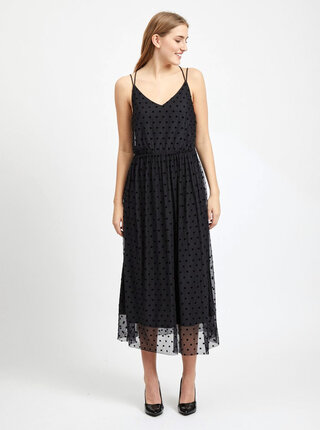 Rochie maxi neagra din tille cu buline VILA Mindy