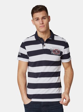 Bílo-modré pánské pruhované regular fit polo tričko Tom Tailor