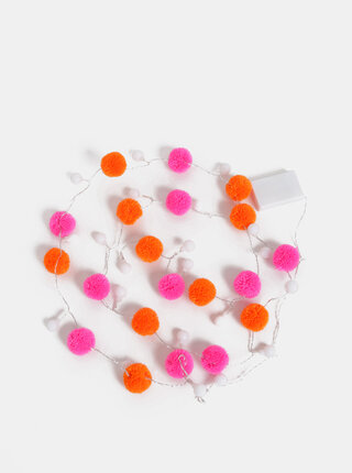 Oranžovo-růžový světelný řetěz s bambulemi Disaster Pom Pom